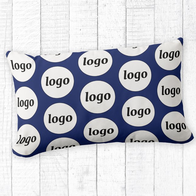 Simple Logo Pattern Business Promotional Navy Blue Lumbar Pillow (Logo pattern business branding promotional navy blue lumbar pillow)