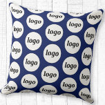 Simple Logo Pattern Business Promotional Navy Blue Throw Pillow<br><div class="desc">Simple minimalist logo design to foster brand loyalty and promote your small business. Replace the logo with your own and change the background colour in the Design Tool to customize. Use them in your business, hotel, cafe, restaurant, office or store front, or sell or give them away to your customers...</div>