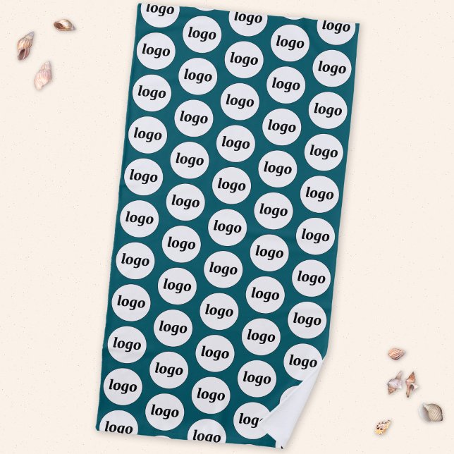 Simple Logo Pattern Business Promotional Teal Beach Towel (Simple logo pattern business promotional beach towel in teal green)