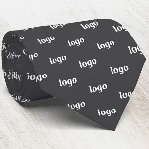 Simple Logo Pattern Dark Charcoal Grey Business Tie