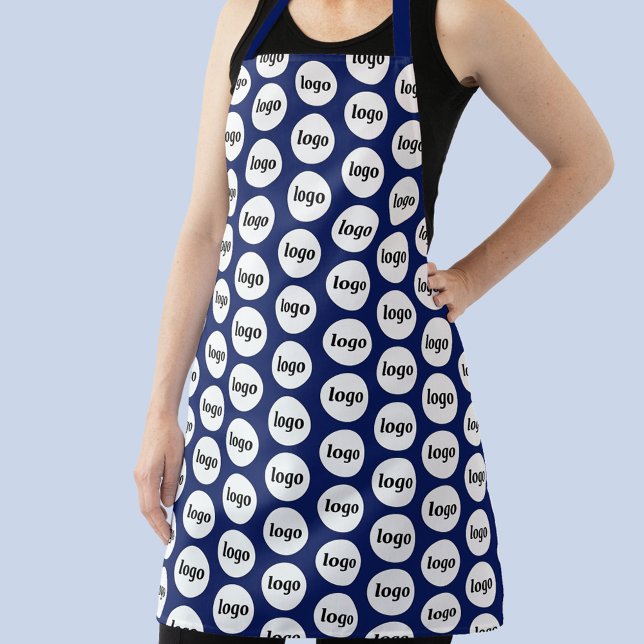 Simple Logo Pattern Promotional Navy Blue Apron (Logo pattern business branding promotional navy blue apron)