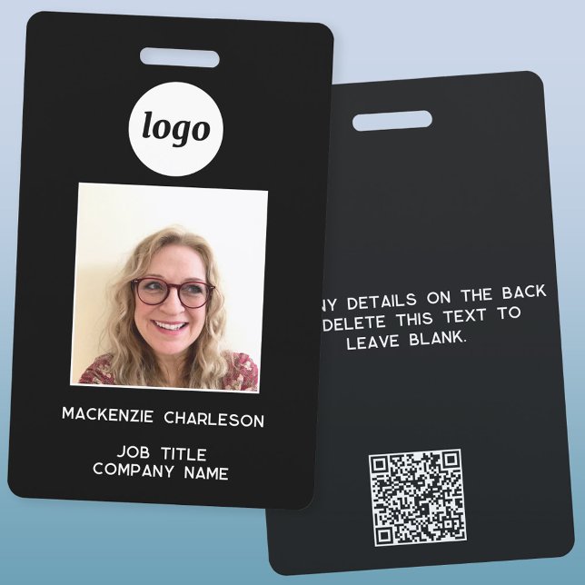 Simple Logo Photo ID QR Code Nametag Badge (Modern simple employee staff photo ID nametag with custom text and QR code website destination)