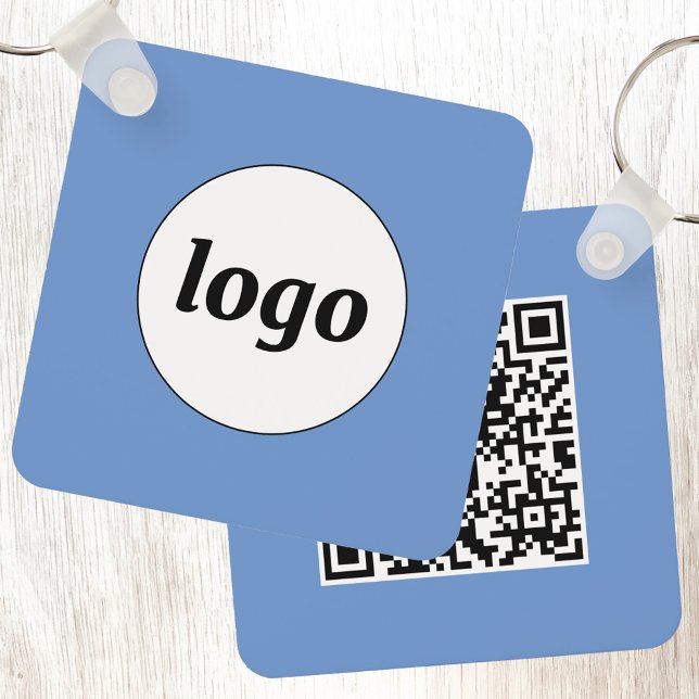Simple Logo QR Code Blue Business Keychain (Simple logo with QR code promotional business branding key chain)