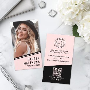 Simple Logo QR Code Blush Pink Business Card