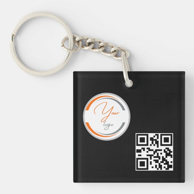 Simple Logo QR Code Business Black Keychain (Front)