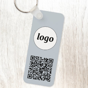Simple Logo QR Code Business Blue Keychain