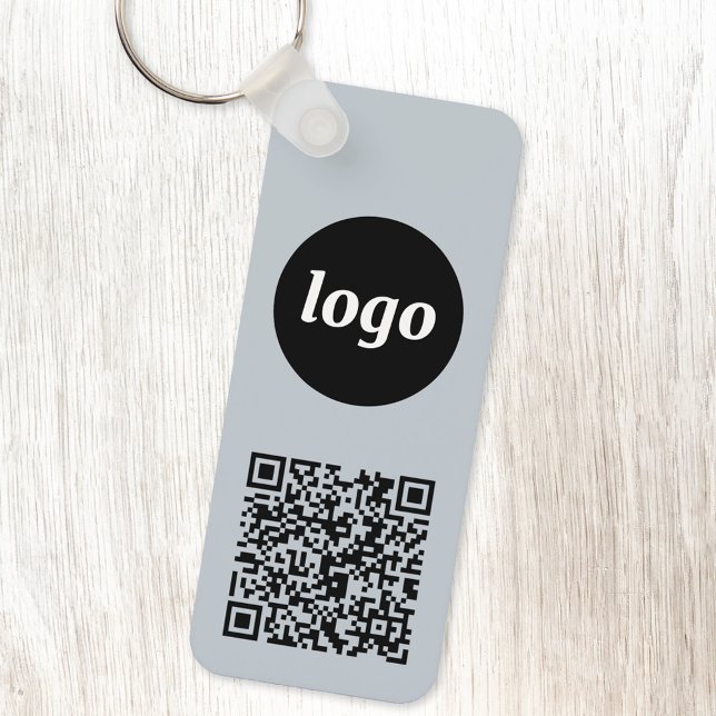 Simple Logo QR Code Business Blue Keychain (Powder blue logo with QR code promotional business branding keyring)