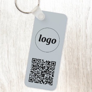 Simple Logo QR Code Business Blue Keychain