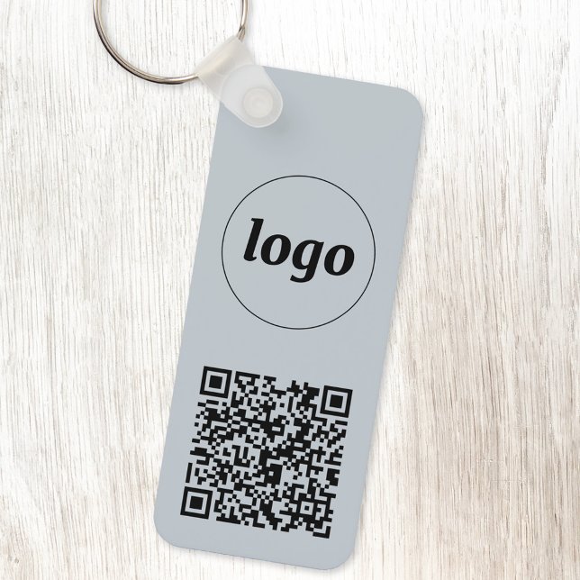 Simple Logo QR Code Business Blue Keychain (Powder blue logo with QR code promotional business branding keyring)