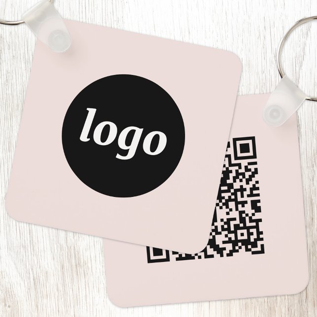 Simple Logo QR Code Business Blush Pink Keychain (Simple logo with QR code business branding promotional blush pink keychain)