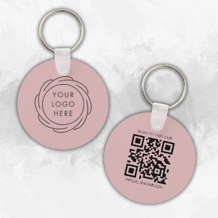 Simple Logo QR Code Business Branding Pink Keychain