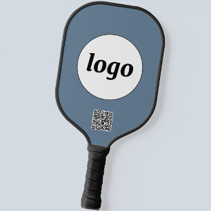 Simple Logo QR Code Business Dusty Grey Blue Pickleball Paddle