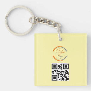 Simple Logo QR Code Business Light Yellow Keychain