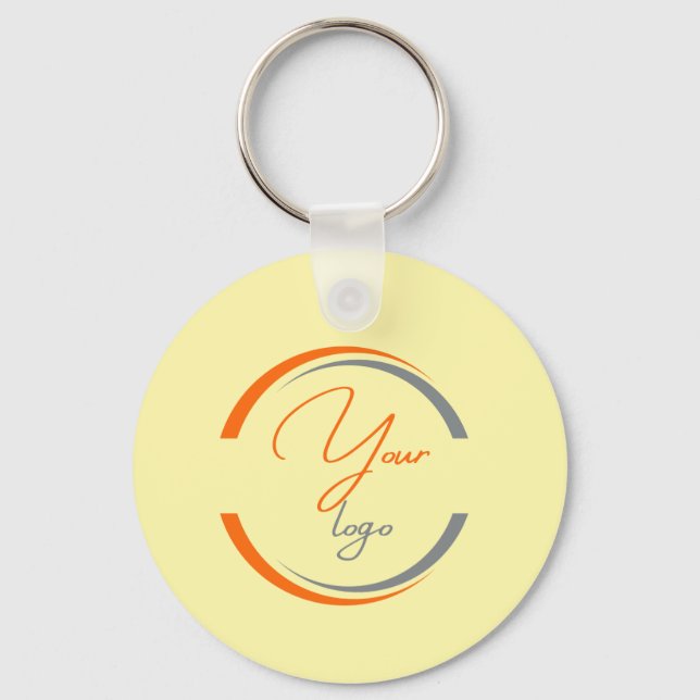 Simple Logo QR Code Business Light Yellow Keychain (Front)