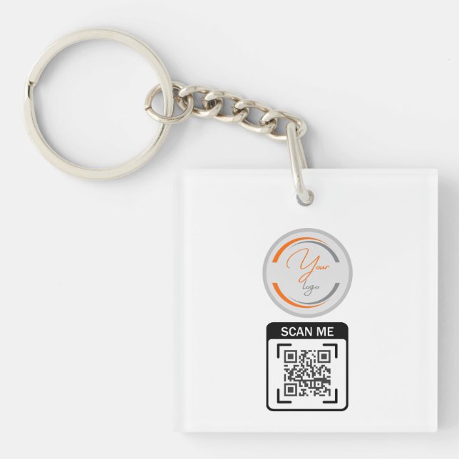 Simple Logo QR Code Business White Keychain (Front)