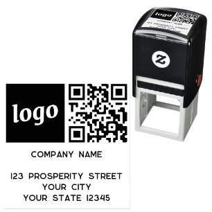Simple Logo QR Code Company Return Address Self-inking Stamp