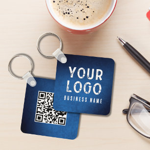 Simple Logo QR Code Promotional Blue Gradient Keychain