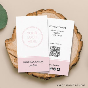 Simple Logo QR Code Social Media Pink Business Card