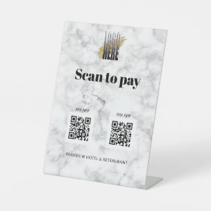 Simple Logo Scan to Pay 2 QR Codes Pay Apps Marble Pedestal Sign