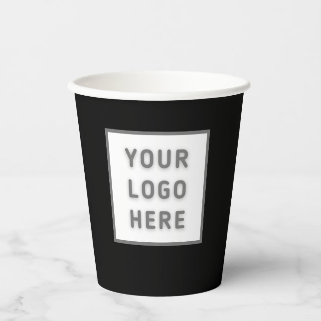 Simple Logo Template Business Promo Swag Black Paper Cups (Front)