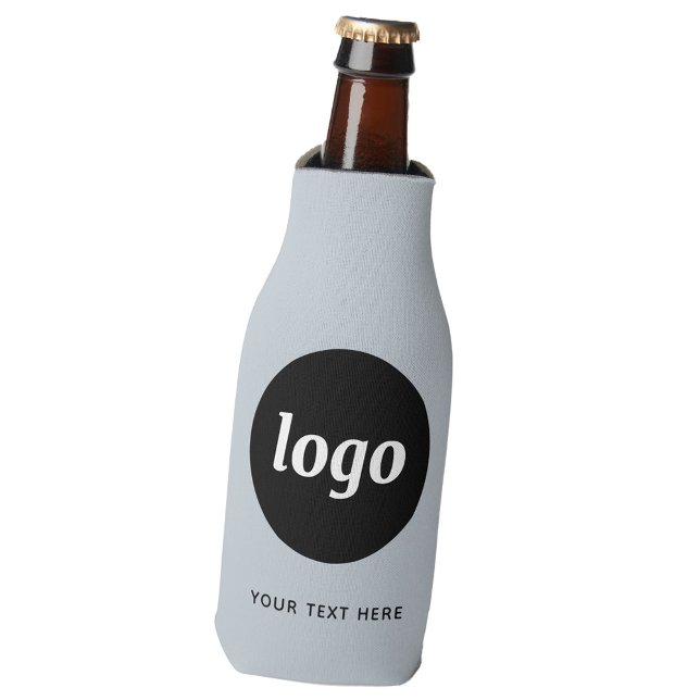 Simple Logo Text Business Promotional Powder Blue Bottle Cooler (Simple logo with custom text business branding promotional bottle cooler in pale blue)