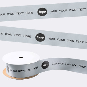 Simple Logo Text Powder Blue Promotional Satin Ribbon