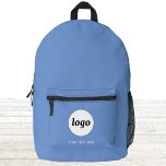 Simple Logo Text Promotional Business Blue Printed Backpack<br><div class="desc">Add your own logo and choice of text to this design.  Remove the text if you prefer.  Minimalist and professional.  Great for a promotional product for your clients and customers. For other versions,  see the collection.</div>