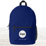 Simple Logo Text Promotional Business Navy Blue Printed Backpack<br><div class="desc">Add your own logo and choice of text to this design.  Remove the text if you prefer.  Minimalist and professional.  Great for a promotional product for your clients and customers. For other versions,  see the collection.</div>