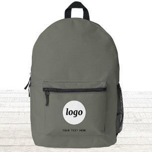 Simple Logo Text Promotional Business Sage Green Printed Backpack