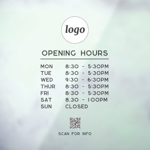 Simple Logo Text QR Code Business Opening Hours Window Cling