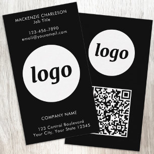 Simple Logo Text QR Code Vertical Black Business Card