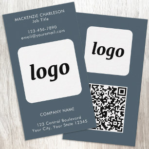Simple Logo Text QR Code Vertical Charcoal Gray Business Card