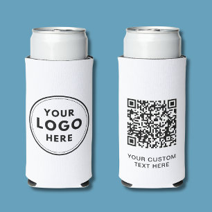 Simple Logo Text QR Code White Seltzer Can Cooler