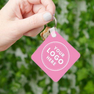 Simple Logo Text QR Pink Keychain