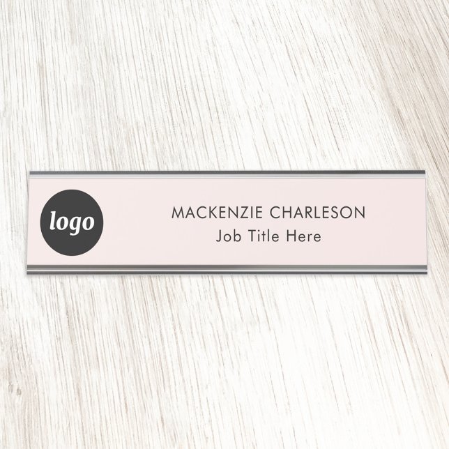 Simple Logo with Custom Text Business Blush PInk Desk Name Plate (Logo with text simple business branding professional name plate)