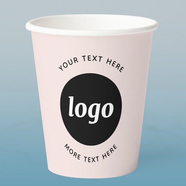 Simple Logo With Text Blush Pink Business Paper Cups (Logo and text business promotional paper cup)