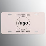 Simple Logo With Text Business Blush Pink License Plate<br><div class="desc">Add your own logo and choice of text to this design,  and change the background colour in the Design Tool.  Remove the top or lower text if you prefer.  Minimalist and professional.</div>