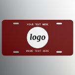 Simple Logo With Text Business Burgundy Red License Plate<br><div class="desc">Add your own logo and choice of text to this design,  and change the background colour in the Design Tool.  Remove the top or lower text if you prefer.  Minimalist and professional.</div>