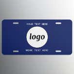 Simple Logo With Text Business Navy Blue License Plate<br><div class="desc">Add your own logo and choice of text to this design,  and change the background colour in the Design Tool.  Remove the top or lower text if you prefer.  Minimalist and professional.</div>