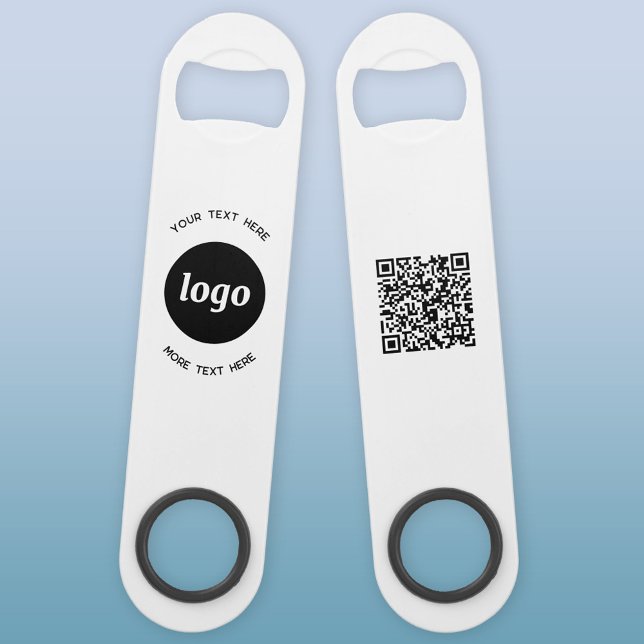 Simple Logo With Text QR Code Business Bar Key (Logo with custom text and QR code business promotional bottle opener bar key)