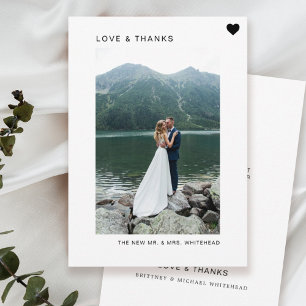 Simple Love and Thanks Photo White Thank You Card