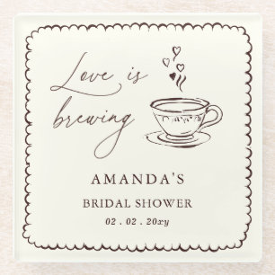 Simple Love is Brewing Coffee Bridal Shower  Glass Coaster