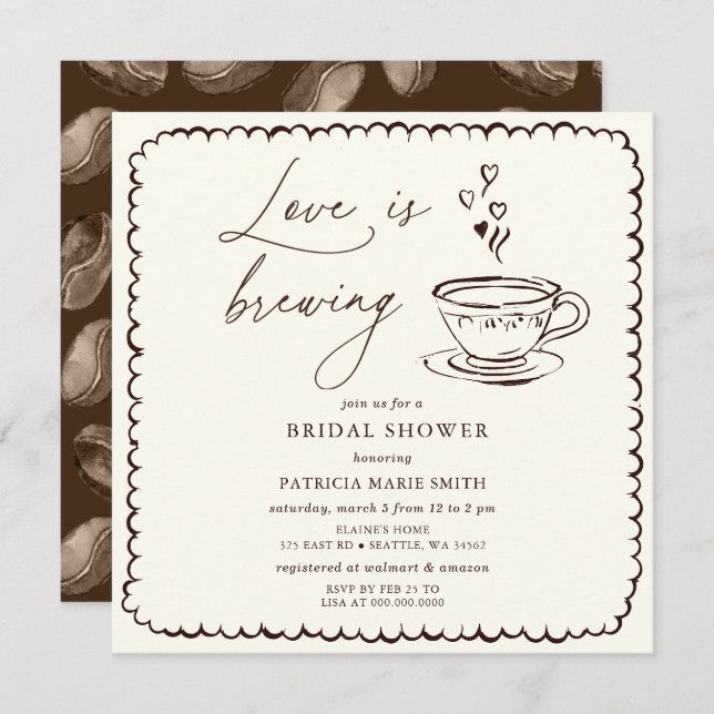 Simple Love is Brewing Coffee Bridal Shower Invitation (Front/Back)