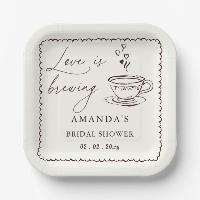 Simple Love is Brewing Coffee Bridal Shower  Paper Plate (Front)
