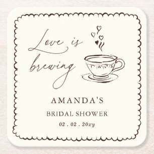 Simple Love is Brewing Coffee Bridal Shower  Square Paper Coaster