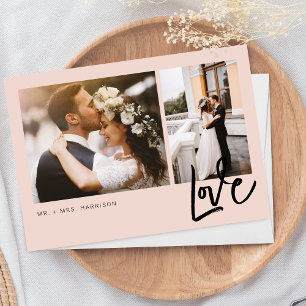Simple Love Script 2 Photos Wedding Thank You Card