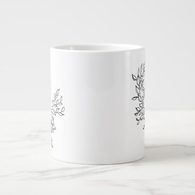 Simple Love Script Botanical Wreath Couples Large Coffee Mug (Front)