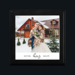Simple Love Script Personalized Couple Photo  Gift Box<br><div class="desc">This modern photo jewellery keepsake box features one custom photo and trendy minimal type. This simple black and white gift box features pretty love script on a white background,  and is a perfect gift for a newlywed couple. Shop this store for coordinating home decor and gifts.</div>
