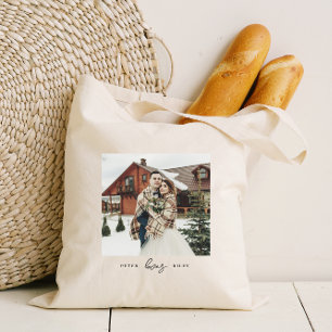 Simple Love Script Personalized Couple Photo  Tote Bag