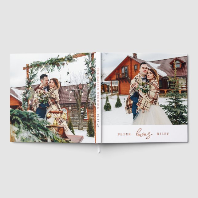 Simple Love Script Two Photo Wedding Guest Book (Full)